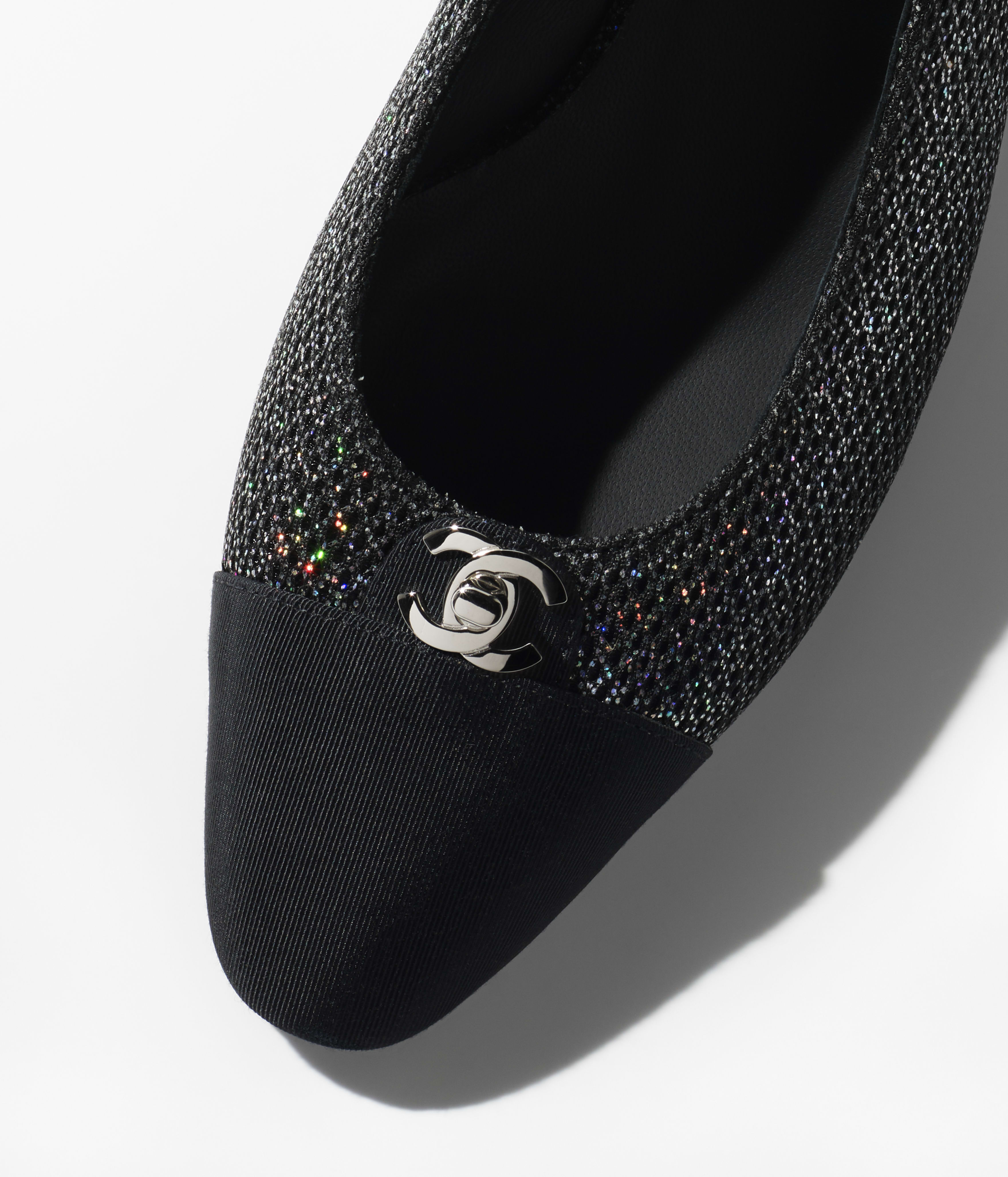 Slingbacks - Black & Multicolour - Glitter Fabric & Grosgrain - 